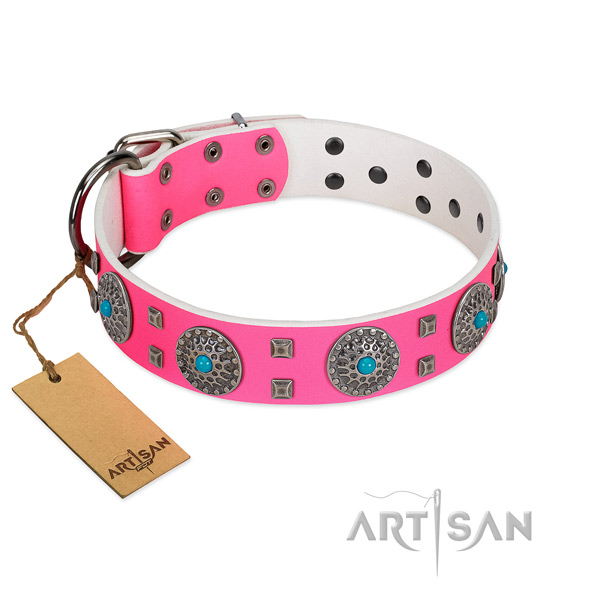 Gorgeous FDT Artisan pink leather dog collar
