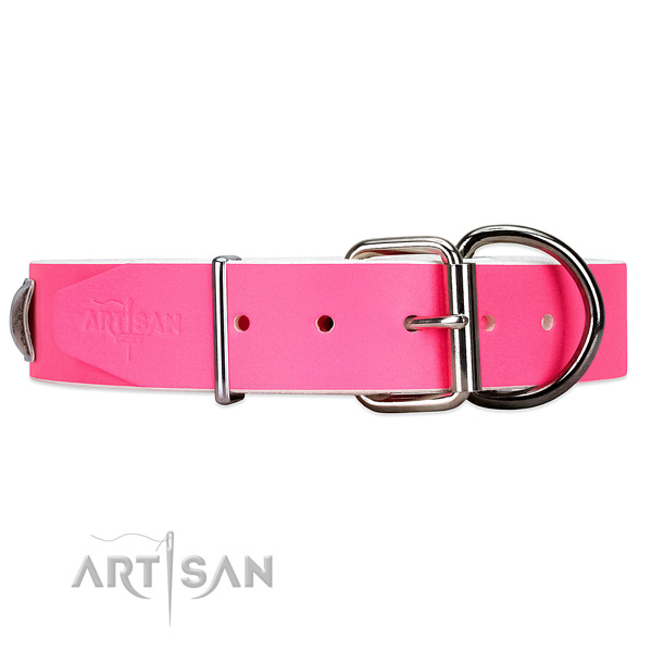 Leather dog collar with safe fittings