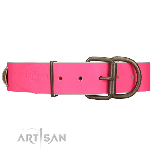 Pink Dog Collar with Rust-proof Hardware for Daily Control