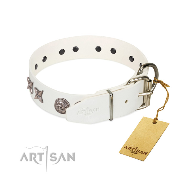 Pleasant to touch leather dog collar with decorations