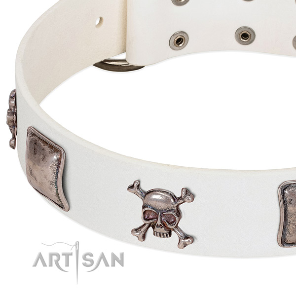 White leather dog collar with voguish decorations