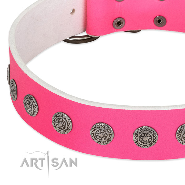 Pink leather dog collar with stunning decorations