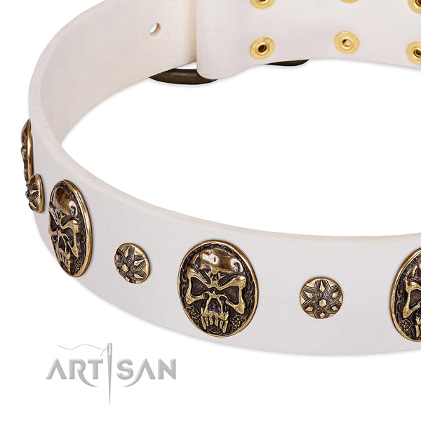 Old bronze-like studs and medallions on white leather FDT
Artisan collar