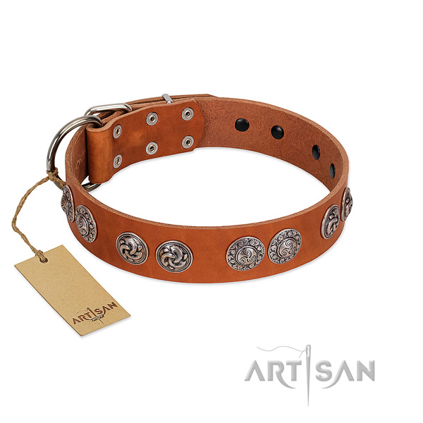 Tan dog collar made of natural leather