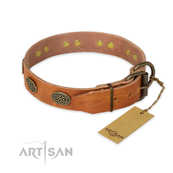 Extra strong tan leather dog collar
