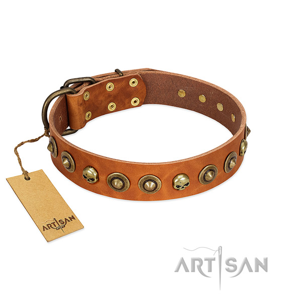 Excellent quality Artisan tan leather dog collar