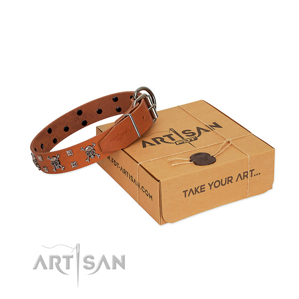 FDT Artisan tan leather dog collar will amuse and attract
attention