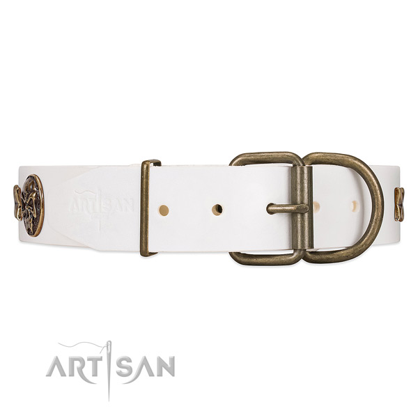 Handcrafted Leather Dog Collar with Riveted Strong Hardware