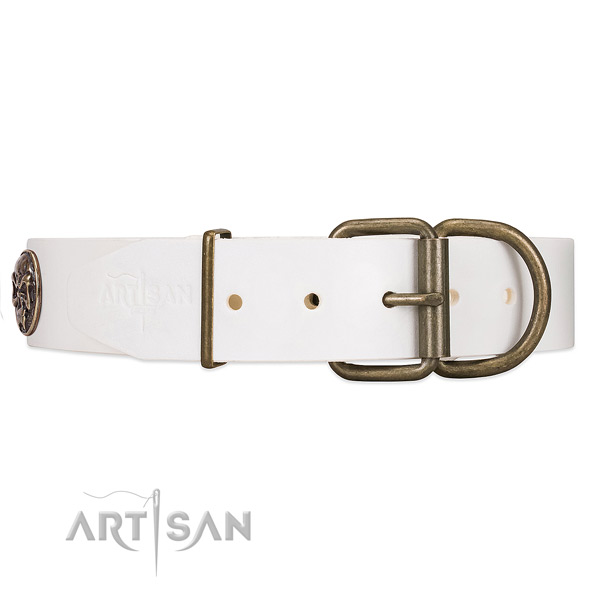 White Leather Dog Collar Equipped with Strong Hardware