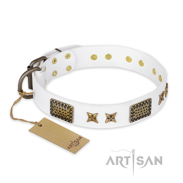 White leather dog collar for a real fashionista