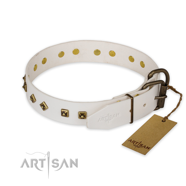 Sturdy white leather dog collar