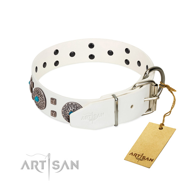 Comfortable to wear leather dog collar with reliable
buckle and D-ring