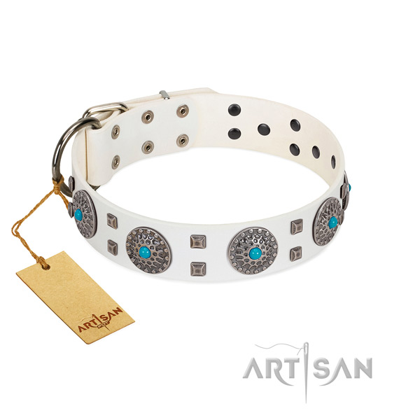Magnificent FDT Artisan white leather dog collar for
daily walks