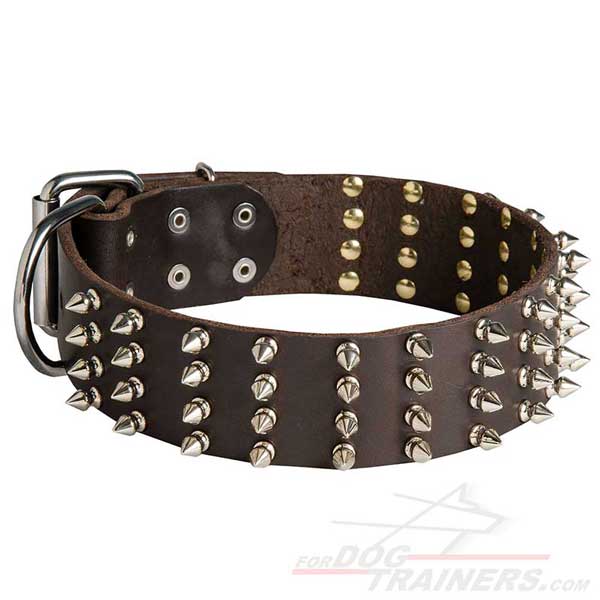 Leather dog collar wide with spikes