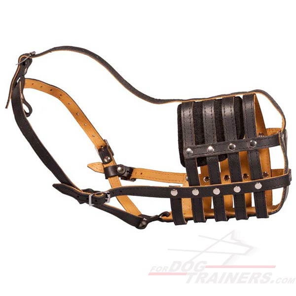 Padded Basket Leather Dog Muzzle for Large Breeds
