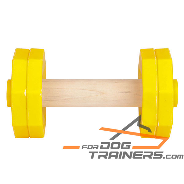 Sturdy dog dumbbell with wooden stick